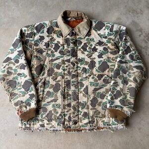 VTG Key Jacket Men's XL Brown Camo Hunting Quilted Bomber USA Distressed 80s